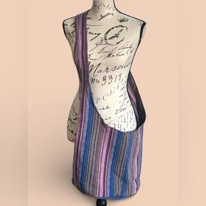 Purple Blue Multicolor Woven Cotton Striped Crossbody Shoulder Hobo Bag New
